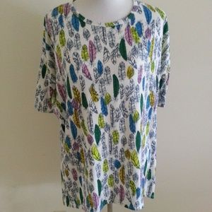 Lularoe white tunic with leaves - womens XS